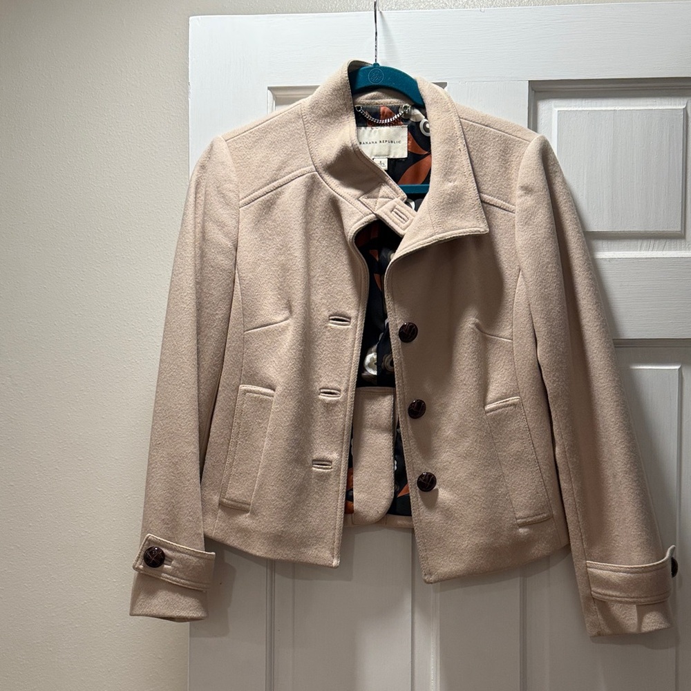 Banana Republic Cream Pea Coat Wool